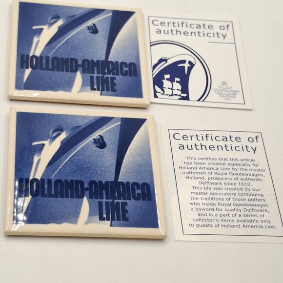 Holland American Cruise Line Blue Delft Coaster Tiles w/Cork Backing Set of 2 - Picture 8 of 9